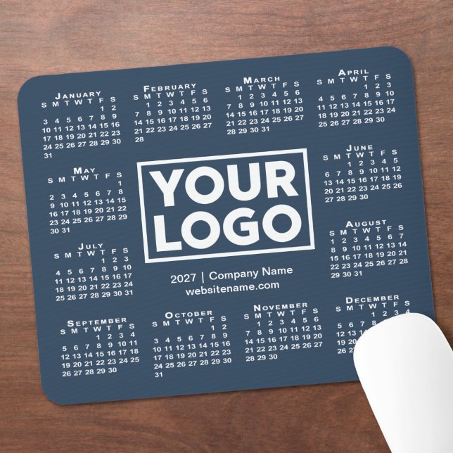 Moderne 2027 Kalender Geschäft Logo Navy Blau Mousepad (Modern 2027 Calendar Business Logo Navy Blue Mouse Pad in situ)