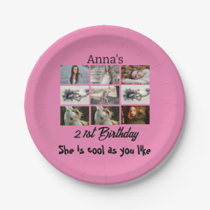 Moderne 21. Geburtstag personalisiert 9 FotoCollag Pappteller