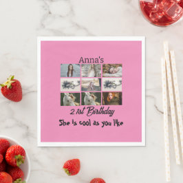 Moderne 21. Geburtstag personalisiert 9 FotoCollag Serviette
