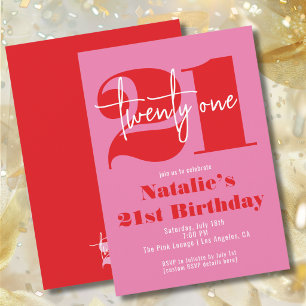 Moderne 21. Geburtstag Pink Rot Fette Typografie Einladung
