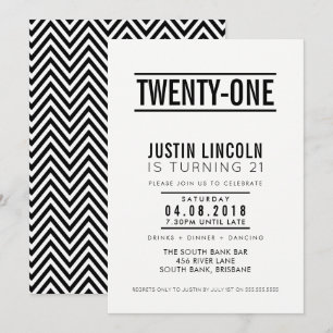 MODERNE 21E anniversaire INVITATION sobre noir