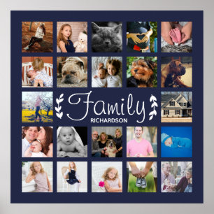 Moderne 22-Familie Foto Collage Laurels Navy Poster