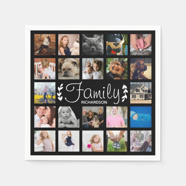 Moderne 22-Familie Foto Collage & Name Serviette (Vorderseite)