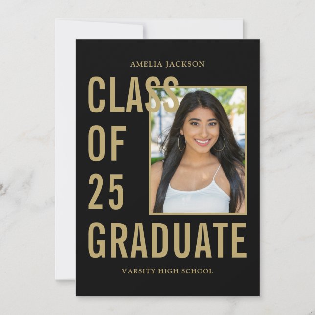 Moderne 25 Black & Gold Graduation Party Einladung (Vorderseite)