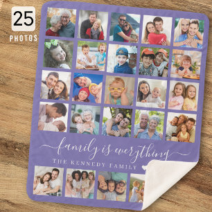 Moderne 25-Foto-Collage-Zitat Familienname Lila  Sherpadecke