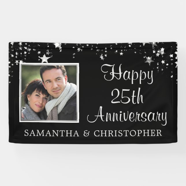 Moderne 25-jährige Foto Black Silver Stars Banner (Horizontal)