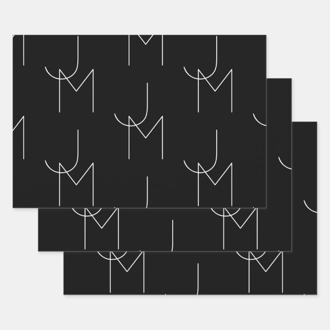Moderne 2 Anfangsbuchstaben Muster | Schwarz & Wei Geschenkpapier Set (Set)
