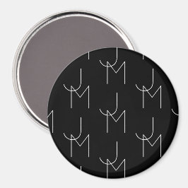 Moderne 2 Anfangsbuchstaben Muster | Schwarz & Wei Magnet