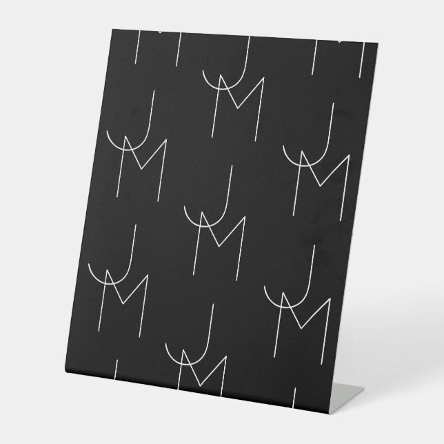 Moderne 2 Anfangsbuchstaben Muster | Schwarz & Wei Sockelschild (Vorderseite)