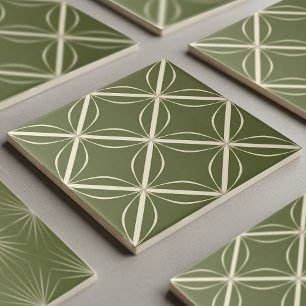 Moderne 2-Farben-Geometrie-Muster #27 Olivgrün ID1 Fliese