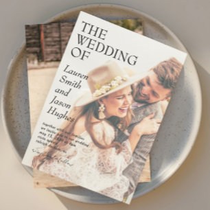 Moderne 2 Foto Black & White Boho Hochzeit Einladung