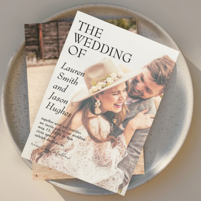 Moderne 2 Foto Black & White Boho Hochzeit Einladung (Von Creator hochgeladen)