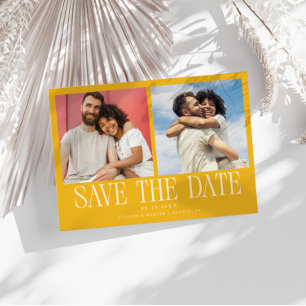 Moderne 2-Foto-Gelbe Hochzeit Save The Date