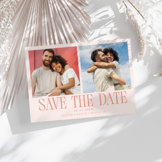 Moderne 2-Foto-Pfirsich-Hochzeit Save The Date (Von Creator hochgeladen)