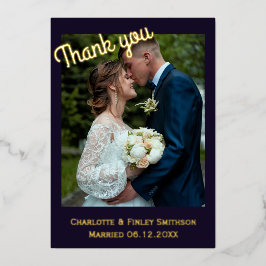 Moderne 2 Foto Rose Folie Hochzeit danke Karte