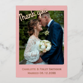 Moderne 2 Foto Rose Folie Hochzeit danke Karte
