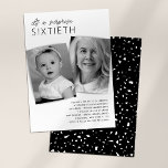 Moderne 2-Foto-Überraschung 60. Geburtstagsparty Einladung<br><div class="desc">Feiern Sie sechs Jahrzehnte von Ihnen mit unseren klassisch modernen Einladungen zum 60. Geburtstag. Zeigen Sie den Gästen Ihre Reise mit einem "Jetzt & Dann" Foto und behielt Sie diese in der Schleife mit stilvoll präsentierten Party-Details. Und ein überraschendes Terrazzo-Muster auf der Rückseite sorgt dafür, dass Ihre Einladungen genauso einzigartig...</div>