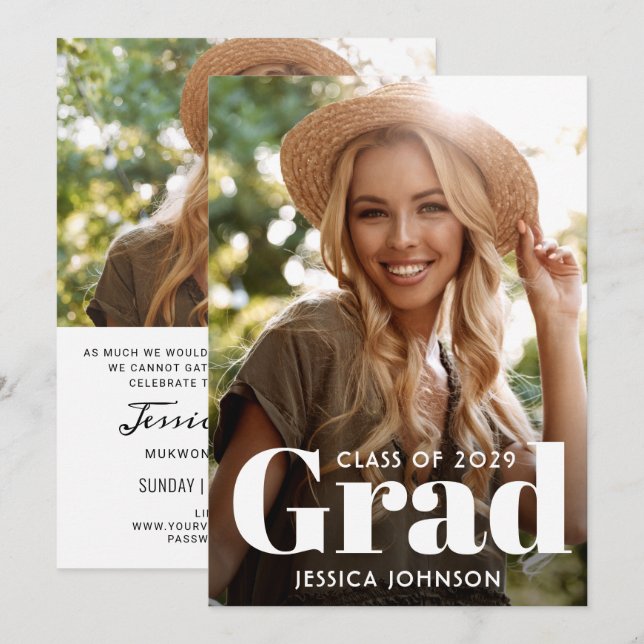 Moderne 2-Foto-VIRTUAL Graduation Party Einladung (Vorne/Hinten)