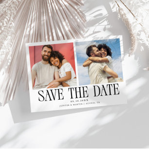 Moderne 2-Foto Weiße Hochzeit Save The Date