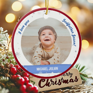 Moderne 2 Fotos Baby Junge 1. Weihnachten Patenonk Keramik Ornament