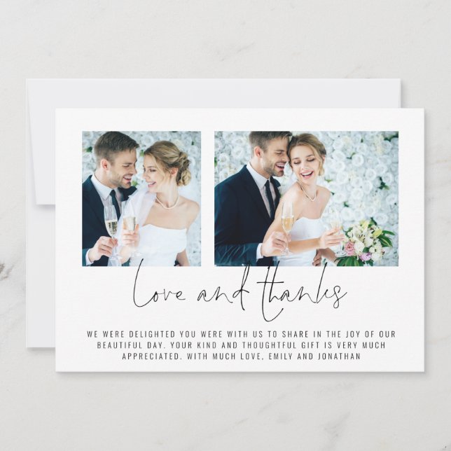 Moderne 2 Fotos Hochzeit Liebe und Danke Karte (Vorderseite)