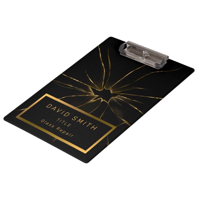 Moderne 2 in 1 Berufliche Glass Business Card & Klemmbrett (Schrägansicht)