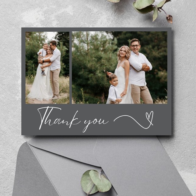 Moderne 2 Mariage photo Carte de remerciements (Modern 2 Photo Wedding Thank You Card)