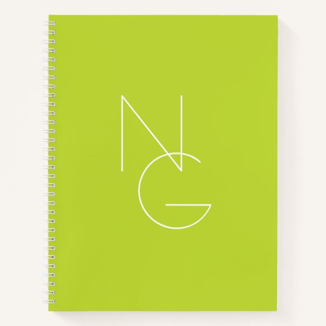 Moderne 2 überlappende Initialen | Limettengrün Notizbuch (Vorderseite)