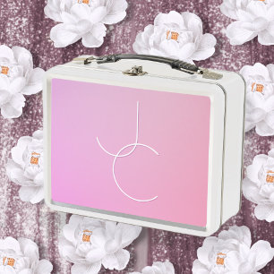 Moderne 2 überlappende Initialen   Rosa Ombre Metall Brotdose
