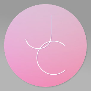 Moderne 2 überlappende Initialen   Rosa Ombre Runder Aufkleber