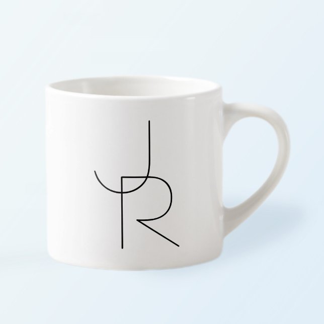 Moderne 2 überlappende Initialen | Schwarz auf Wei Espressotasse (Von Creator hochgeladen)