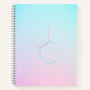 Moderne 2 überlappende Initialen Türkis Pink Notizbuch