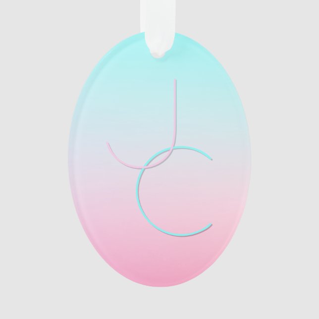 Moderne 2 überlappende Initialen | Türkis Pink Ornament (Vorderseite)