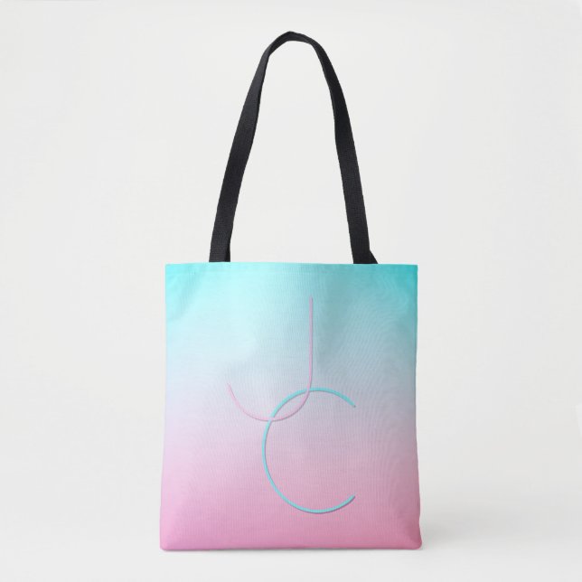 Moderne 2 überlappende Initialen | Türkis Pink Tasche (Vorderseite)