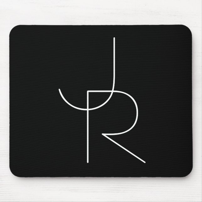 Moderne 2 überlappende Initialen | Weiß auf Schwar Mousepad (Vorne)