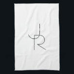 Moderne 2 Überschneidungen | Schwarz auf Weiß Geschirrtuch<br><div class="desc">Moderne überlappende Initialen.</div>