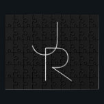 Moderne 2 Überschneidungen | Weiß auf Schwarz Puzzle<br><div class="desc">Moderne überlappende Initialen.</div>
