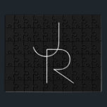 Moderne 2 Überschneidungen | Weiß auf Schwarz Puzzle<br><div class="desc">Moderne überlappende Initialen.</div>