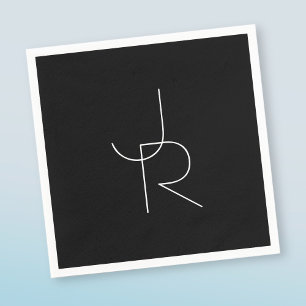 Moderne 2 Überschneidungen   Weiß auf Schwarz Serviette