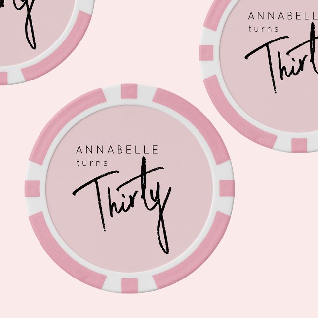 Moderne 30. Dreißigste Geburtstagsparty Pokerchips (Thirtieth birthday pink poker chip for girl's 30th birthday party celebrations. )