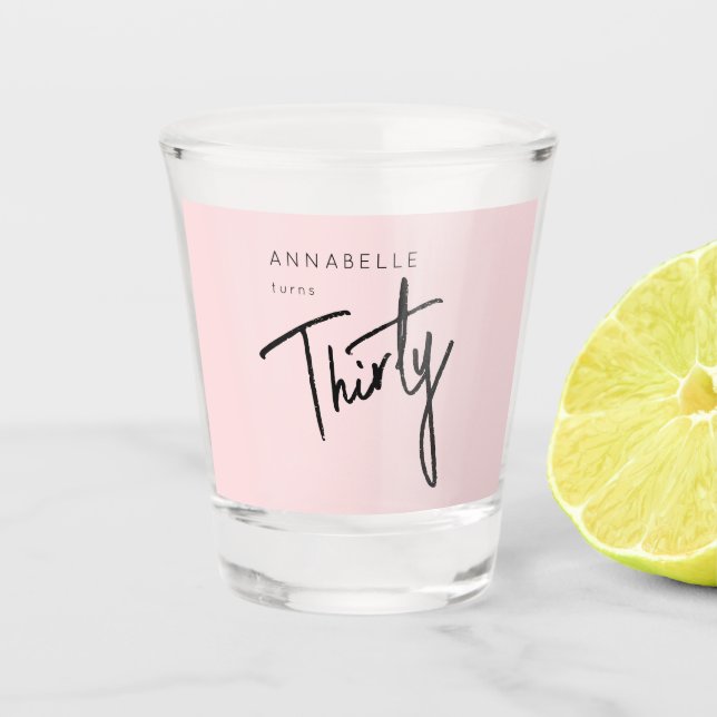 Moderne 30. Dreißigste Geburtstagsparty Schnapsglas (Vorderseite)