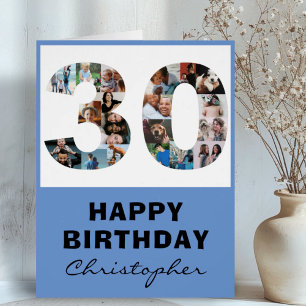 Moderne 30. Happy Birthday Foto Collage Blau