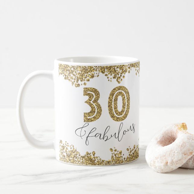 Moderne 30 und prächtige Gold Gitter Personalisier Kaffeetasse (Mit Donut)