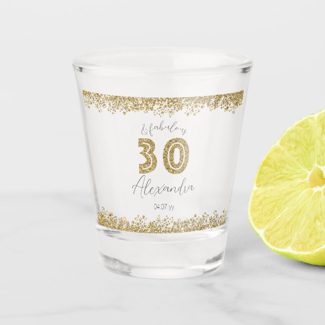 Moderne 30 und prächtige Gold Gitter Personalisier Schnapsglas (Vorderseite)