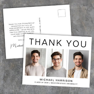Moderne 3-Foto-Abschluss-Dankeschön Postkarte