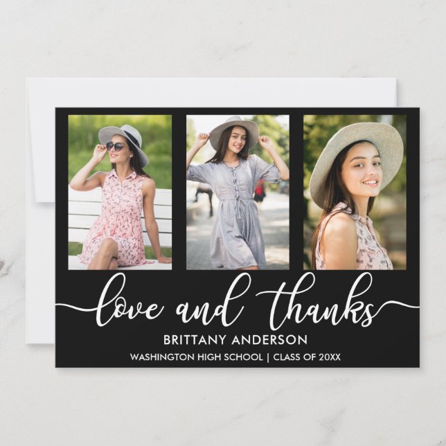 Moderne 3-Foto-Abschluss-Liebe und Danke Ankündigung (Vorderseite)