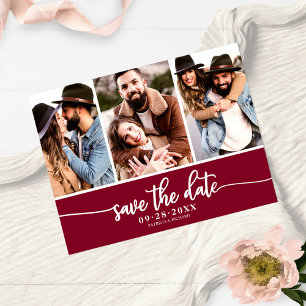 Moderne 3-Foto-Collage Hochzeit Save The Date Postkarte