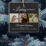 Moderne 3 Foto Collage Memorial Keramikornament<br><div class="desc">Dieses stilvolle Grabdenkmal-Ornament würde Freunden und der Familie einen guten Sake geben. Das moderne Ornament verfügt über 3 Fotos Ihres Liebsten,  Text,  der "IN LOVING MEMORY" ihren Namen,  Daten und eine persönliche Nachricht. Die Textstile,  Schriftart-,  Bild- und Hintergrundfarbe können durch Anklicken des entsprechenden Links nach der Personalisierung geändert werden.</div>