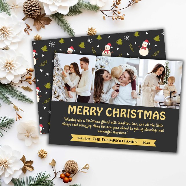 Moderne 3-Foto Collage niedlich grau Weihnachten (Front/Back )