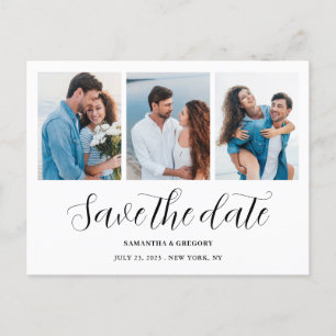 Moderne 3-Foto-Collage Save The Date Hochzeit Ankündigungspostkarte